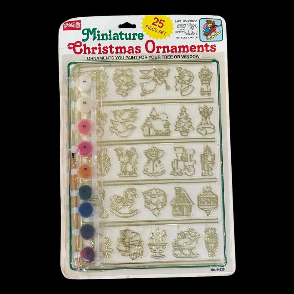 1993 Craft House 25 Miniature Christmas Tree Window Ornaments Paint Your Own VTG